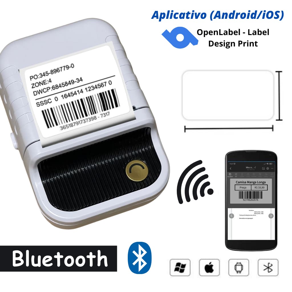 Impressora de Etiquetas Inteligente Térmica Bluetooth Sem Tinta iOS Android Modelo PT-268