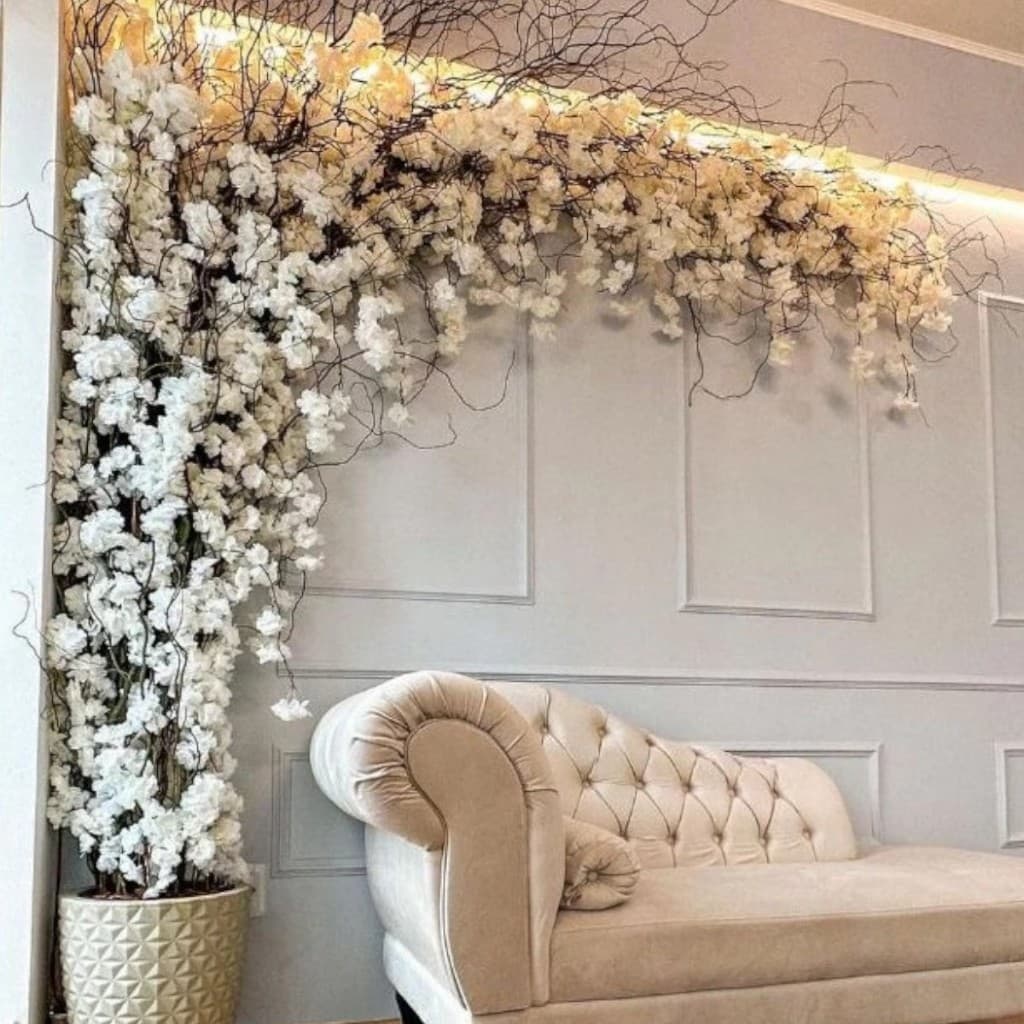 20 Galhos Flor Cerejeira Pessegueiro Artificial Rosa Amarela Branca decoração Casamento 45cm Flores