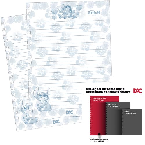 Refil Caderno Smart Stitch Folhas Decorado 48 fls DAC Refil Caderno Universitario Refil Caderno Colegial Refil Caderno