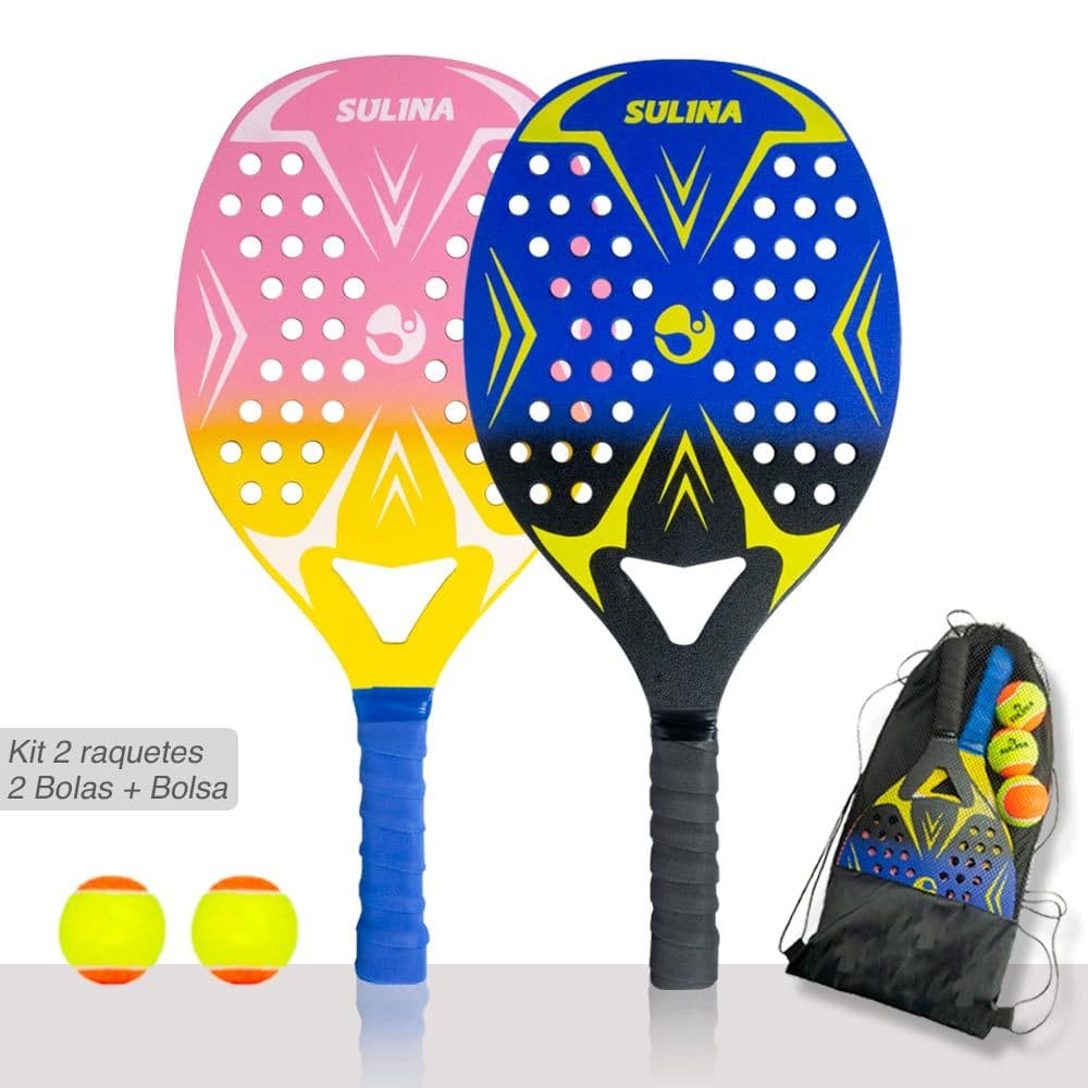 Kit 2 Raquete Beach Tennis Com Capa + 2 Bolas de Brinde