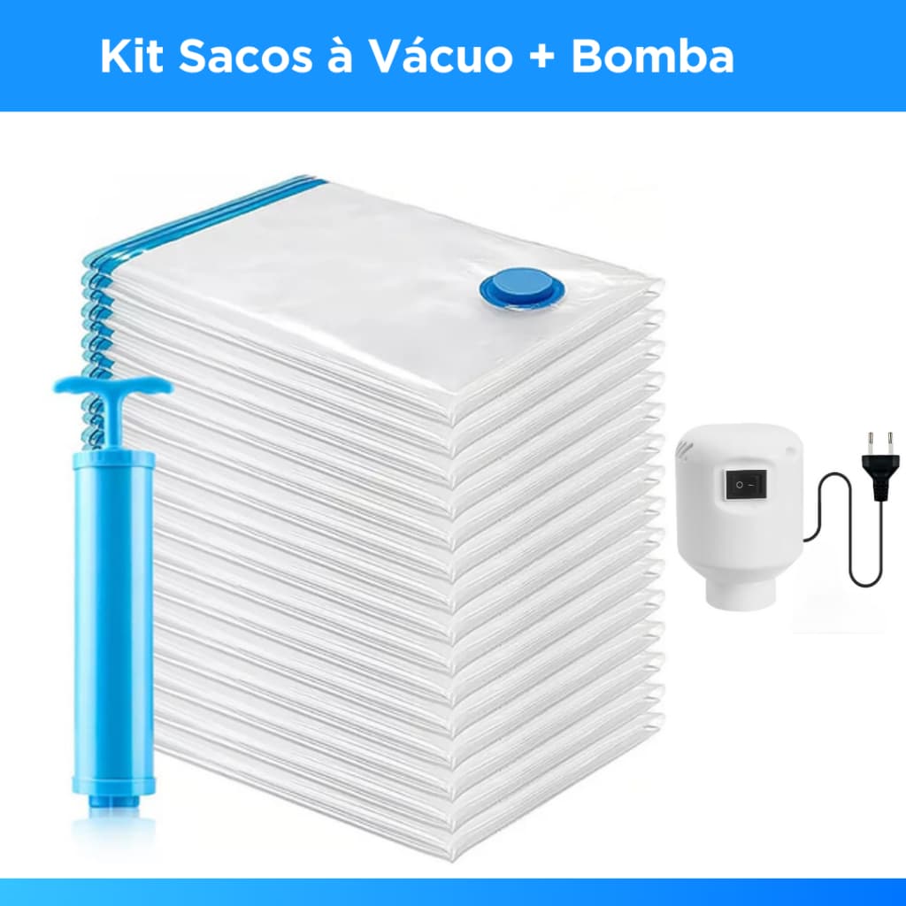 Kit Saco a Vacuo com Bomba Elétrica ou Manual Organização de Roupas Mala Viagem Guarda Roupa