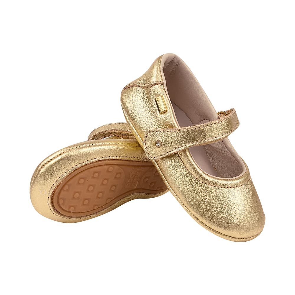 Sapatilha Boneca Menina Doce Bebê  Sapato Em Couro Confortável Com Strass Na Ponta Antiderrapante