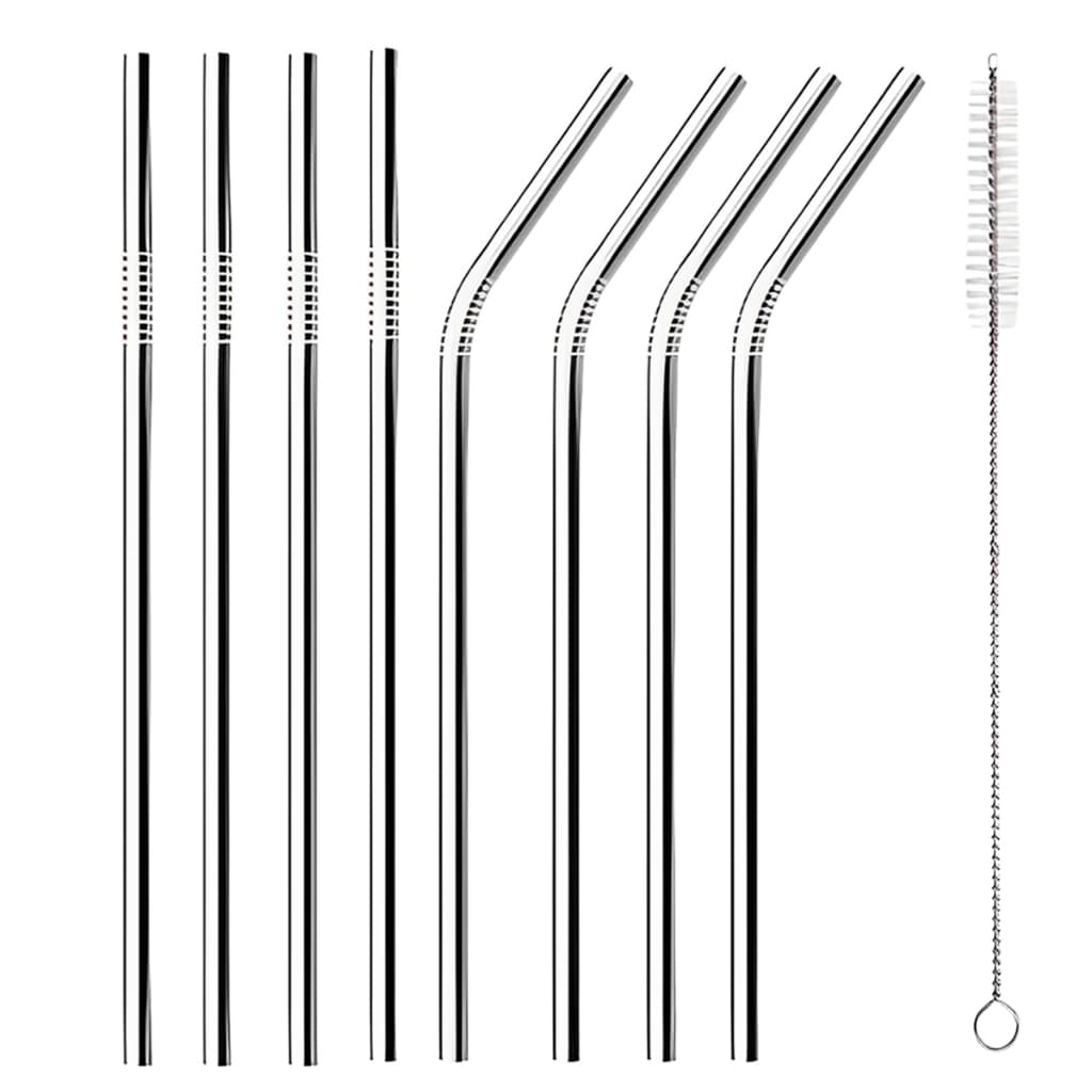 Combo 08 Canudos Inox Curvos com Escova Ecológico Reutilizáveis Laváveis