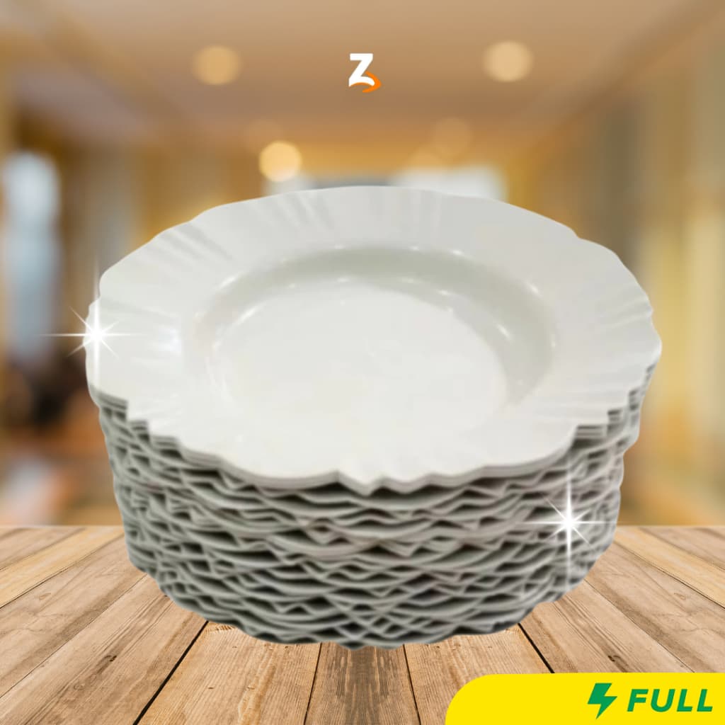 Prato Pétala Fundo Jogo de Pratos Jantar Kit Churrasco Festa Reutilizável Resistente Plástico