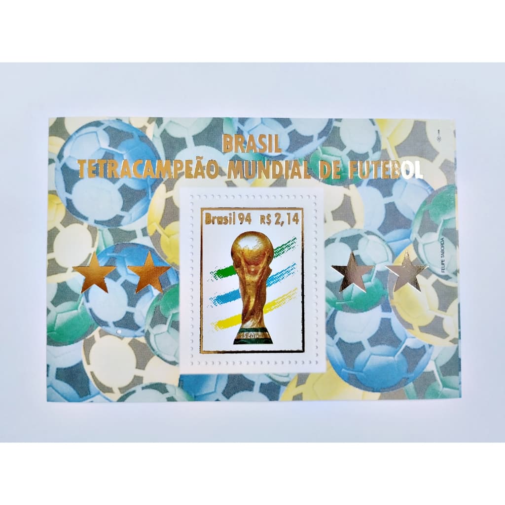 Selo Bloco Postal Novo Brasil Tetracampeão de Futebol 1994