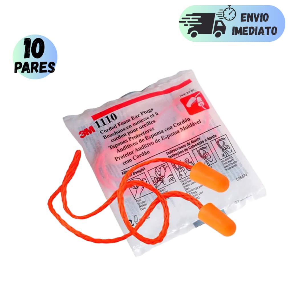 KIT 10 PARES PROTETOR AURICULAR ABAFADOR DE RUÍDOS 3M 16 DB ESPUMA PARA TRABALHO BARULHO EPI C/CA