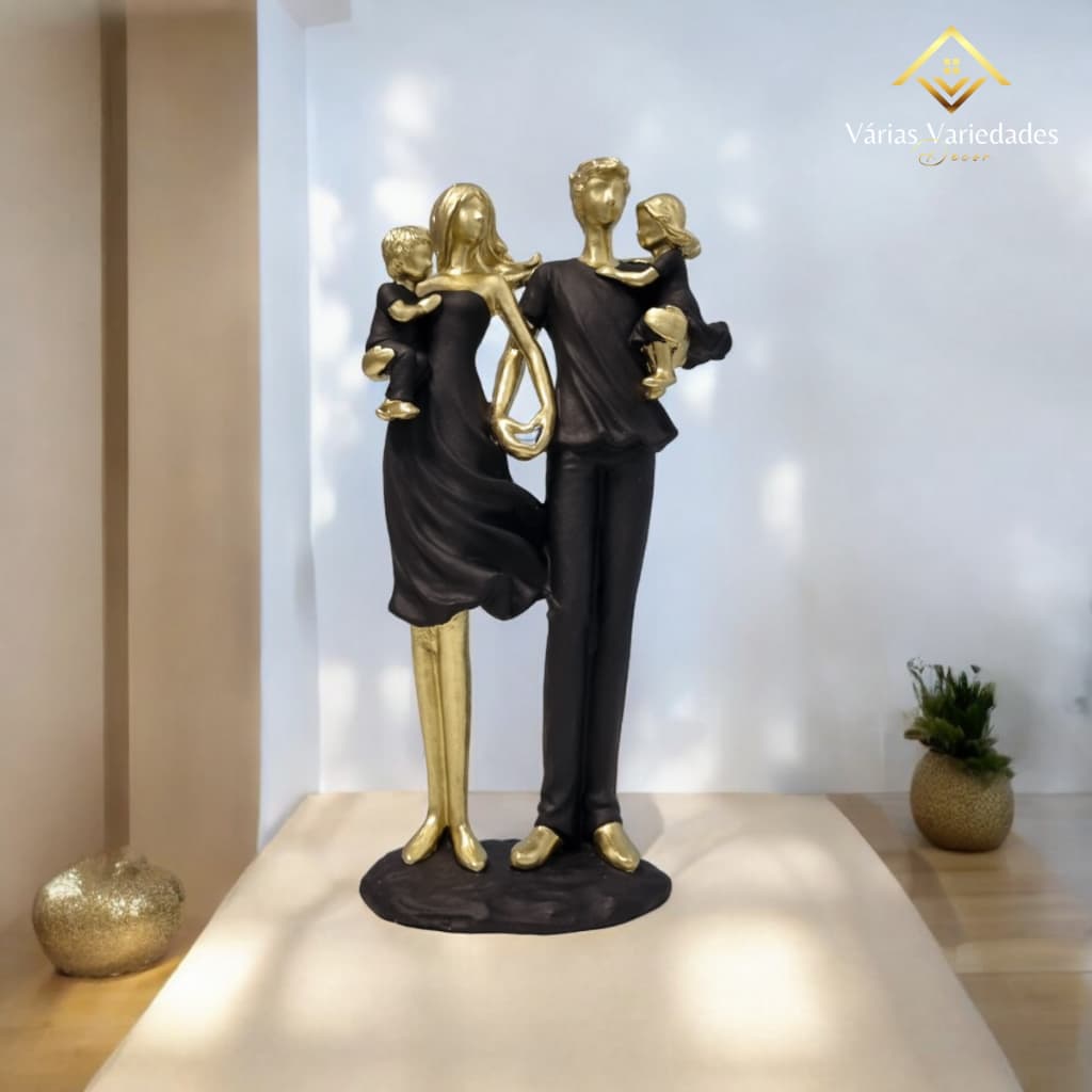 Estátua Escultura Decorativa Família Pai Mãe C/2 Filhos Presente De Luxo Pintura Impecável Envio Rápido
