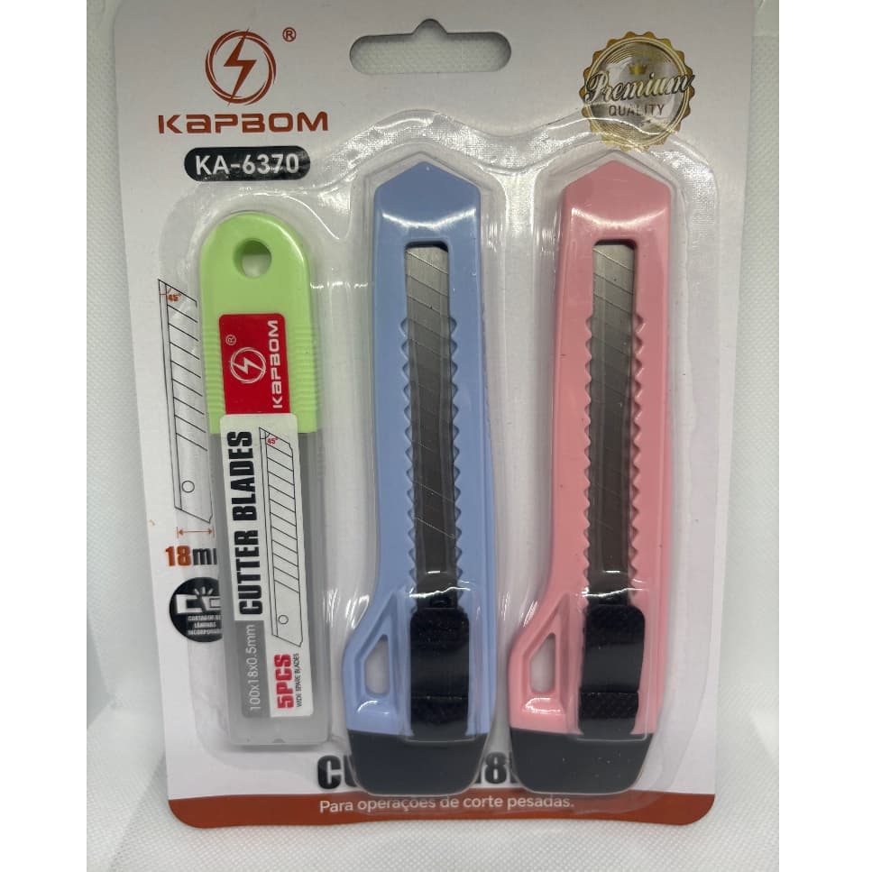 Kit 2 Estiletes Com Refil 5 Lâminas Extras E Cortador De Lâmina Papelaria Fofa Criativa Reforçado