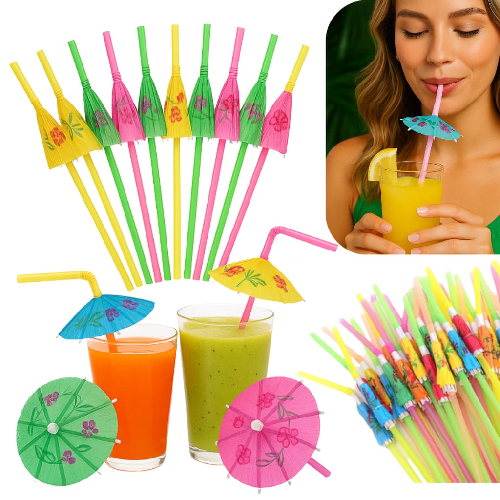 Kit 40/60/120 Unidades - Canudo Guarda Chuva Descartável Para Drinks