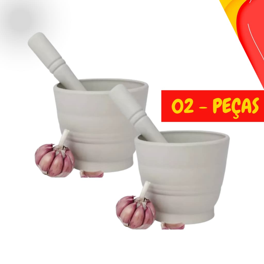 Pilao Plastico com Socador Amassador para Alho Caipirinha - Kit c/ 02 Peças