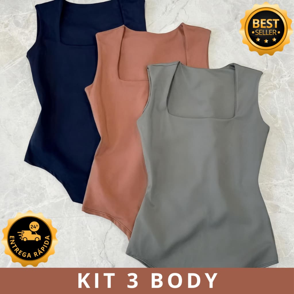 KIT 2 OU 3 BODY FEMININO SUPLEX REGATA FORRO DUPLO PREMIUM