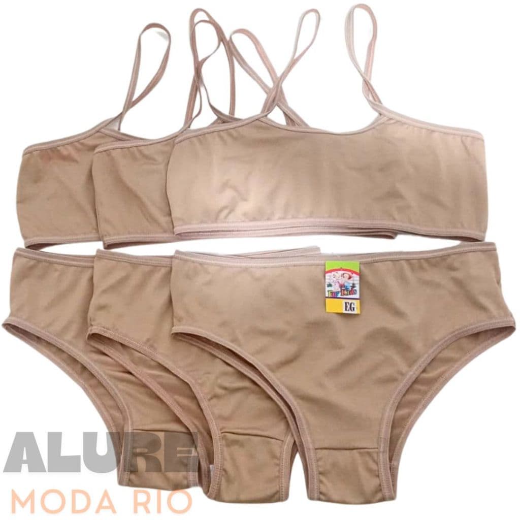 Kit 3 Conjuntos Infantil Cor Nude Feminino Calcinha e Top Micro Lisa