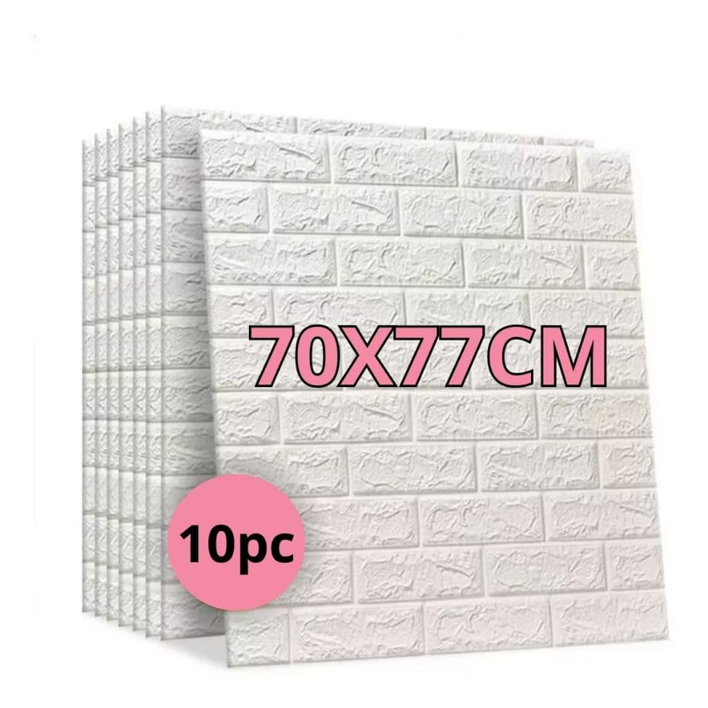 Kit 10 Placas 3D Tijolinho Branco 70x77cm Autocolante Adesivo Decoração