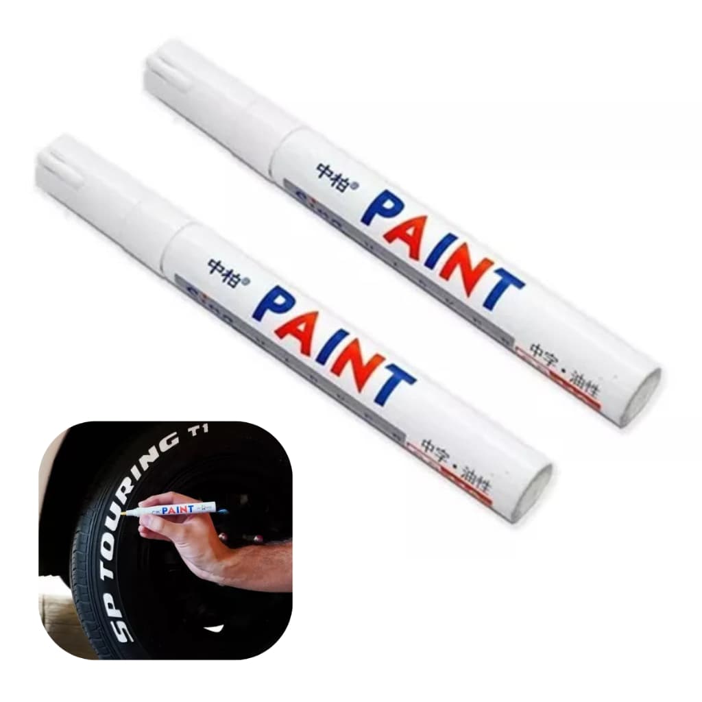 Caneta Branca Paint Carro Prova d'água Pneu Kit 2 3 4 Marcador Permanente Retoque Risco Pinta Letras