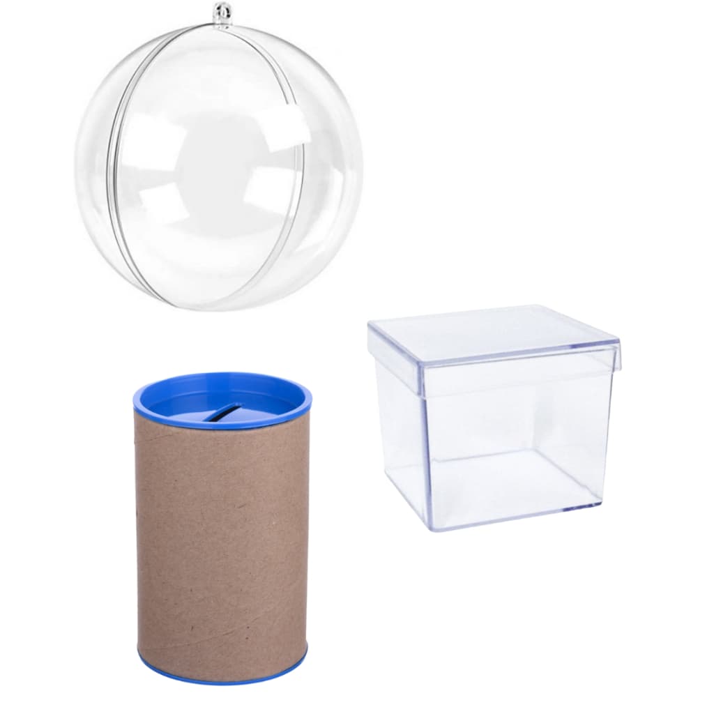 Kit duplo luxo- 10 Cofrinhos + 10 Esferas acrilicas 6,5 cm + 10 Caixinhas 5X5  - Lembrancinhas festa