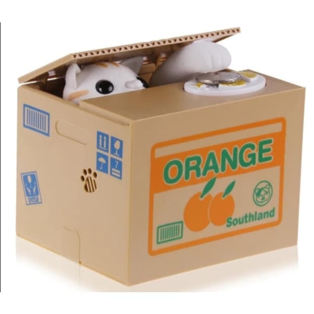 Cofre Gatinho Que Puxa E Rouba Moeda Da Caixa Pega Dinheiro Infantil Cofrinho Criança Divertido