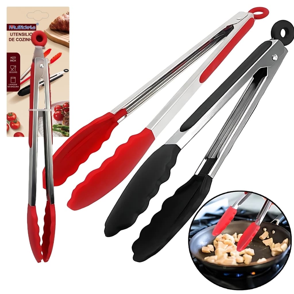 Pegador Inox Para Carne Churrasco Salada Cozinha Pinça 27cm