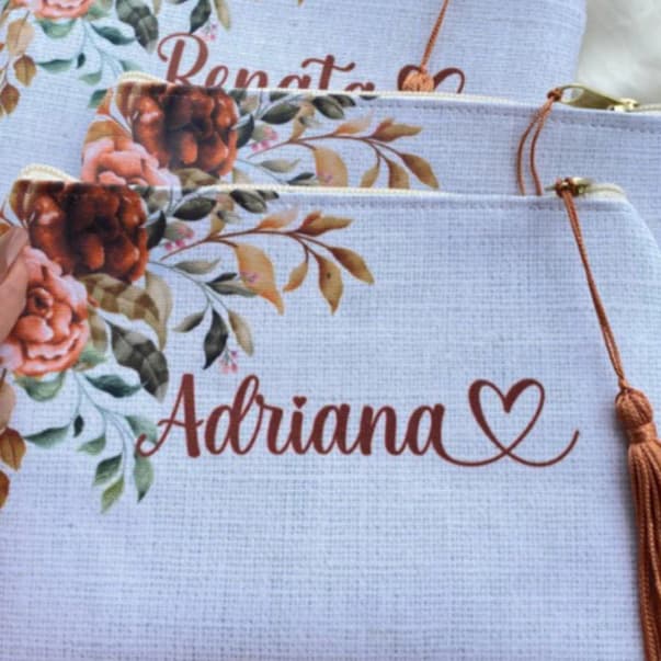 Necessaire Personalizada com Nome Terracota Floral para madrinhas, mãe da noiva, aniversário