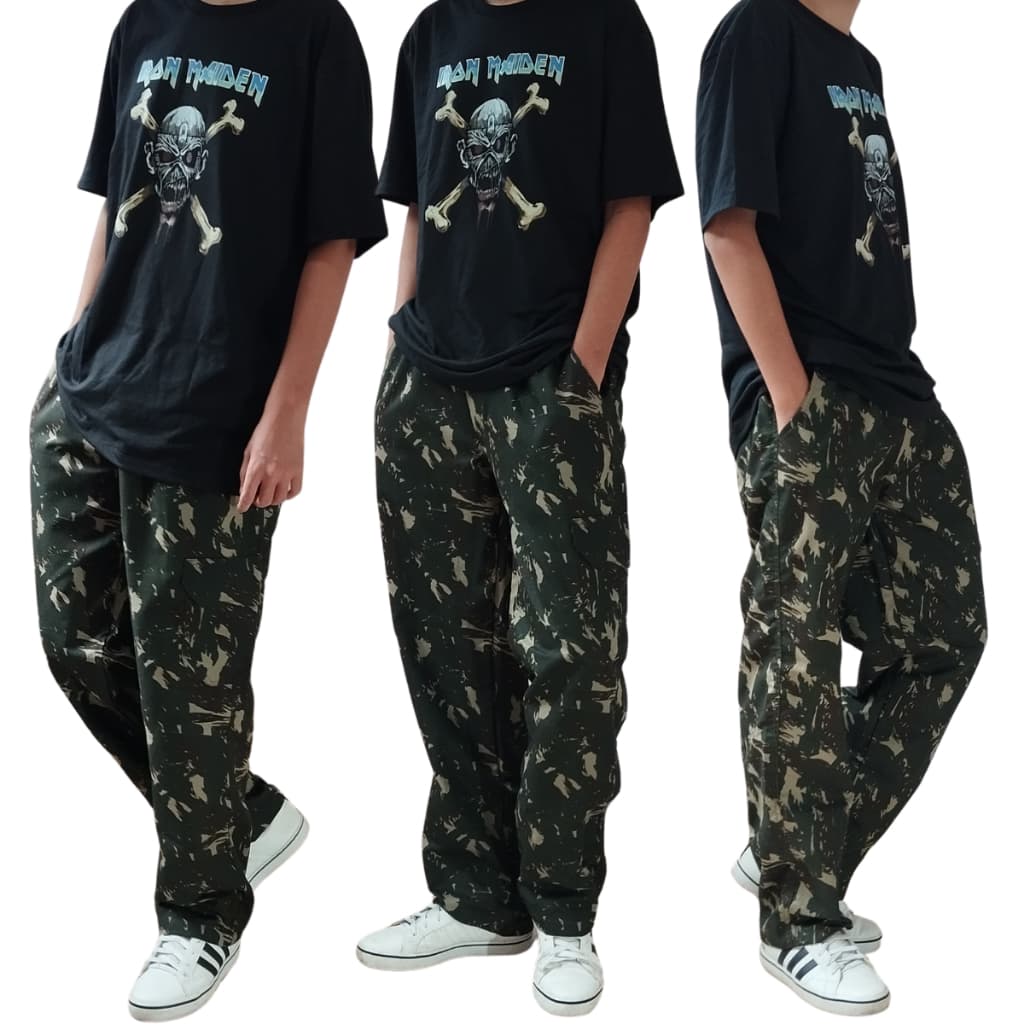 Calça Cargo Oversize Camuflado Tatica Militar Exercito Skate Trilha PaintBall Airsoft Folgada 6 Bolsos