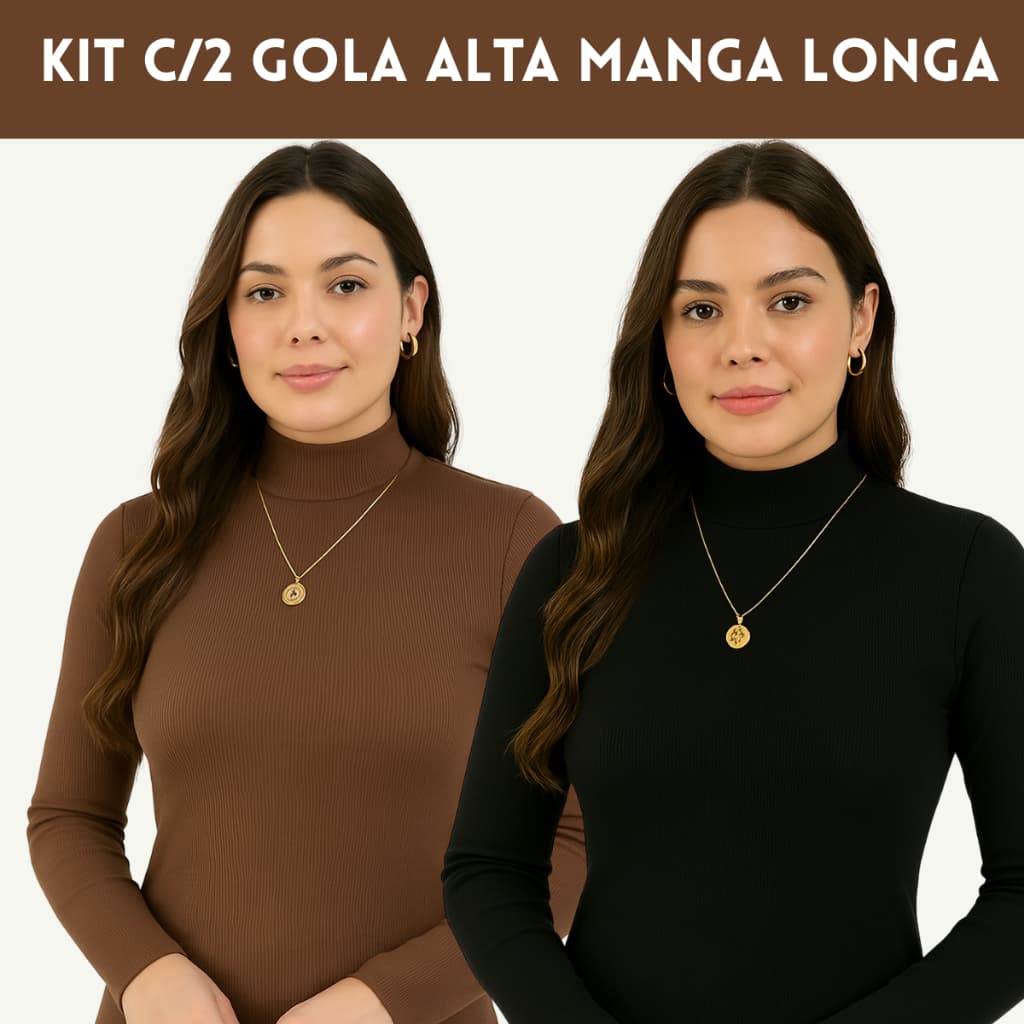 Kit 2 Gola Alta Manga Longa Tendência Moda Feminina Inverno Casual Gringa Estilosa Básica