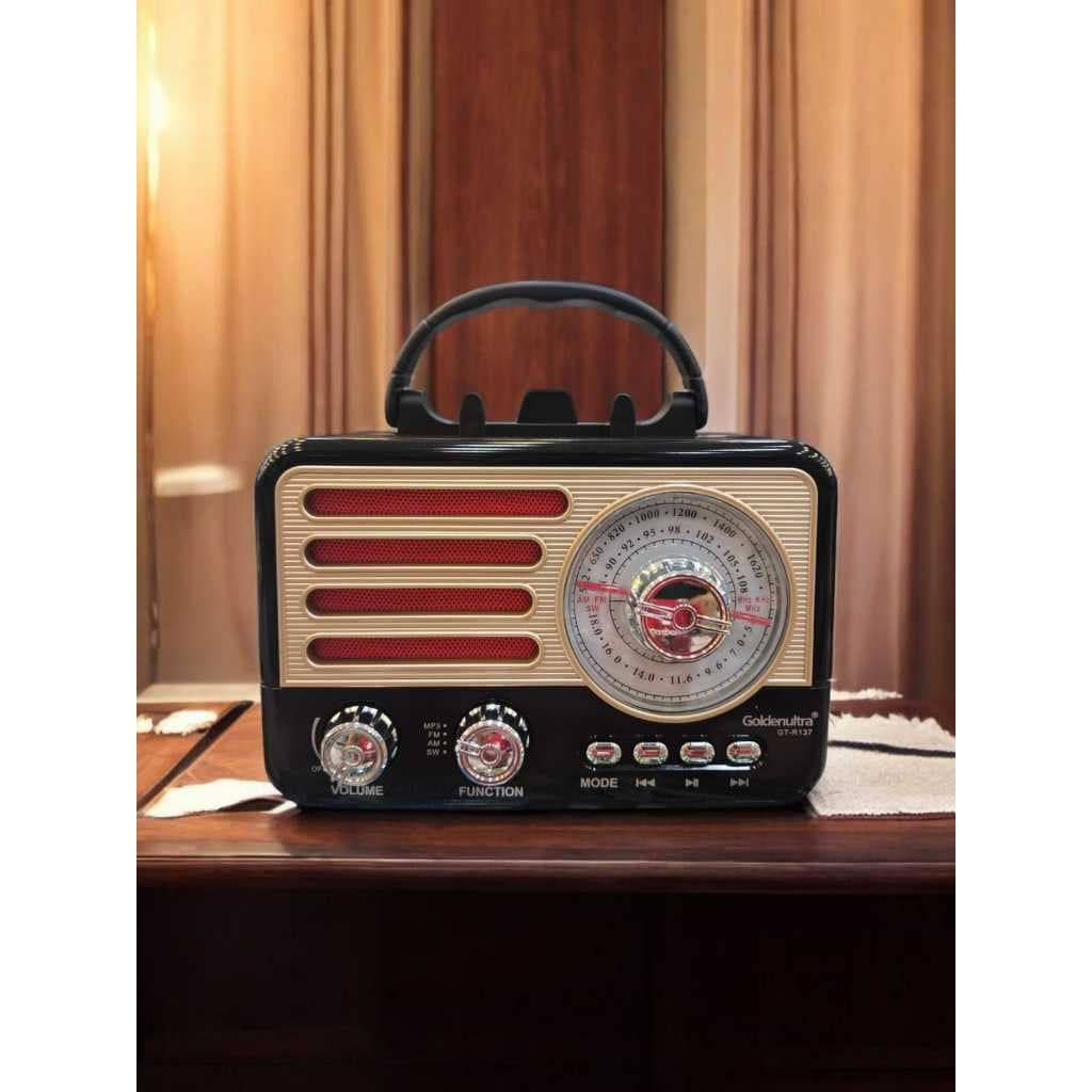 Rádio Retrô Bluetooth AM/FM/SW  Recarregável Portátil Com Cartão TF E Com Lanterna