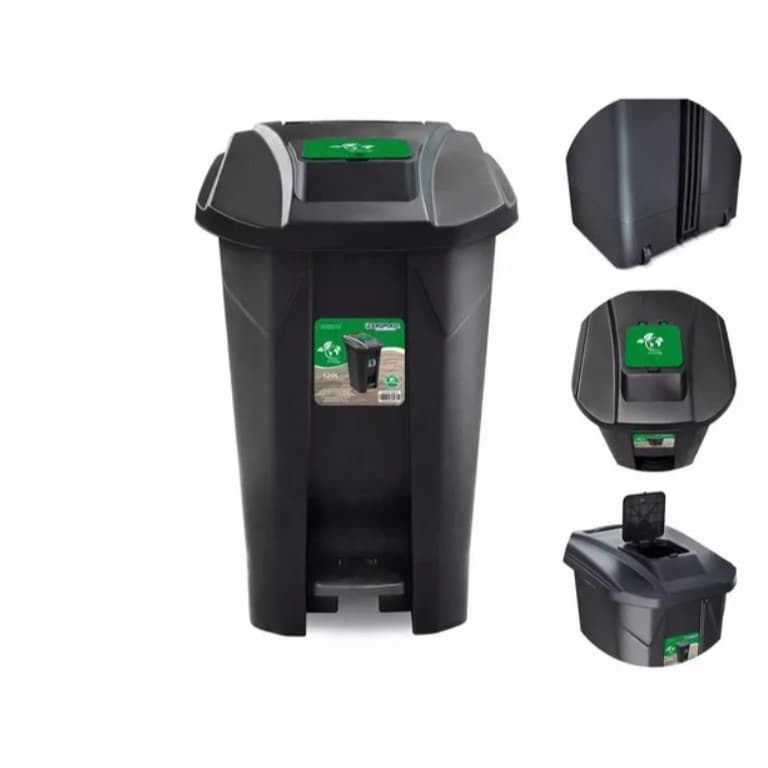LIXEIRA GRANDE CLICK 120L PRETA C/ RODA E PEDAL COZINHA AREA EXTERNA