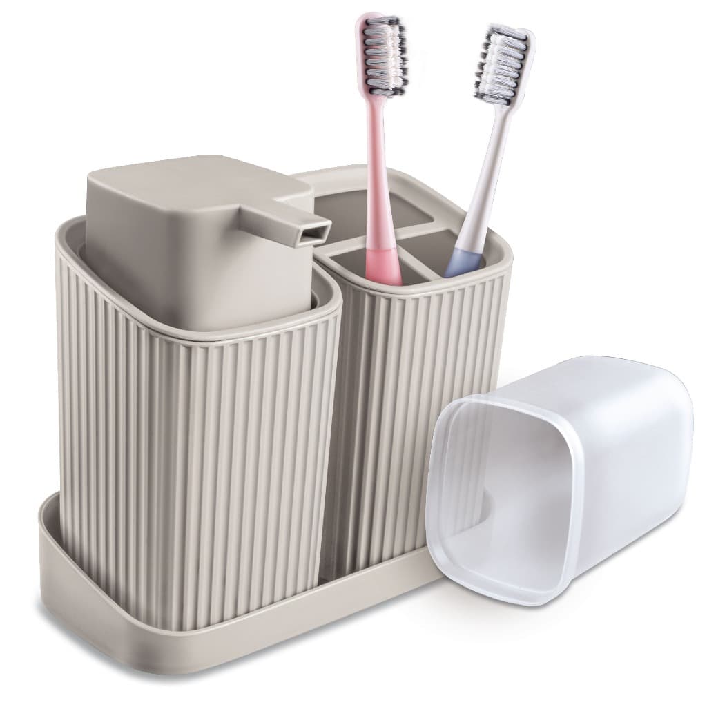 Kit Banheiro Duo - Porta Sabonete liquido - Porta Escova - Bandeja