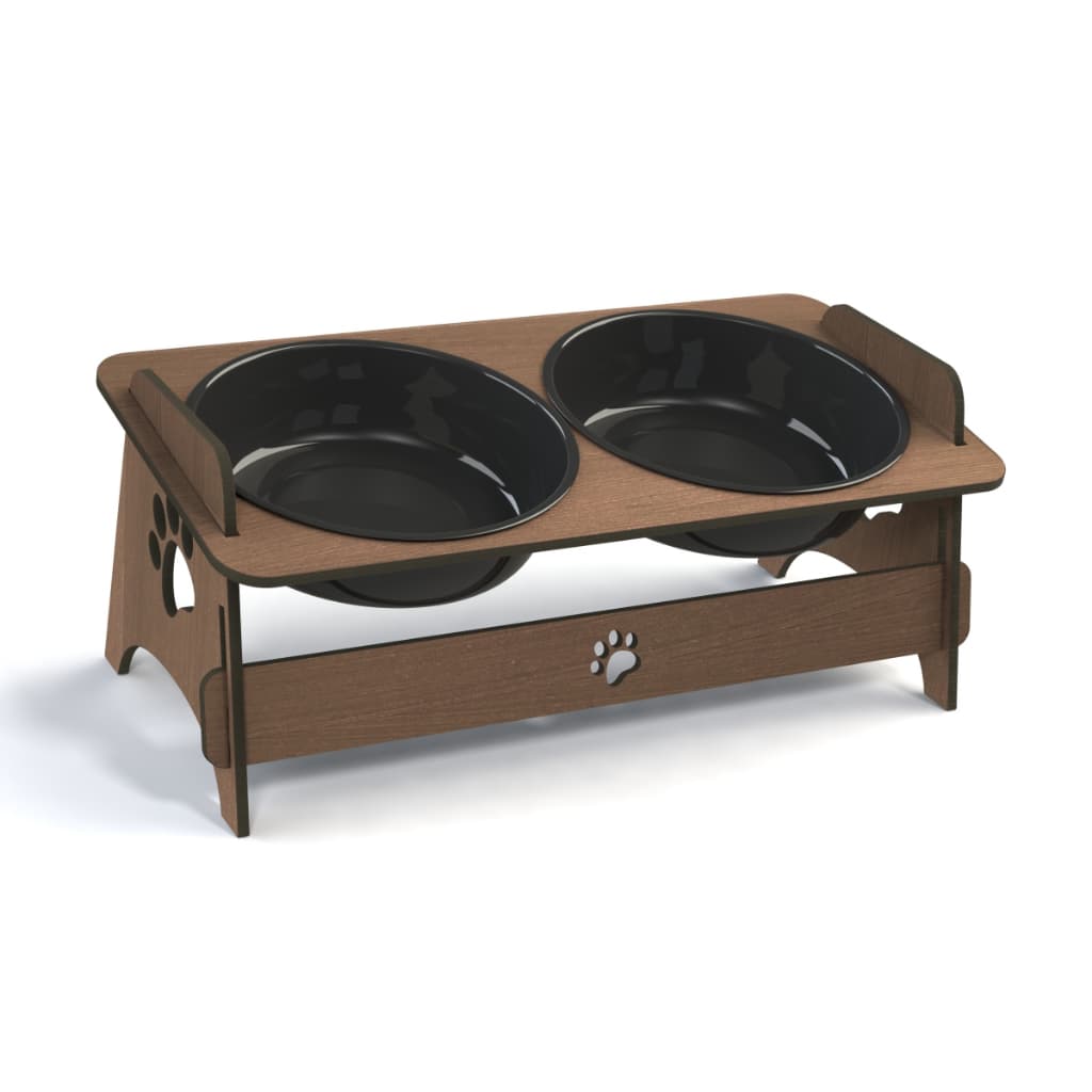 Comedouro Elevado Inclinável Pet Ração e Água Para Cachorros e Gatos em MDF Com 1 Ou 2 Potes Tigela