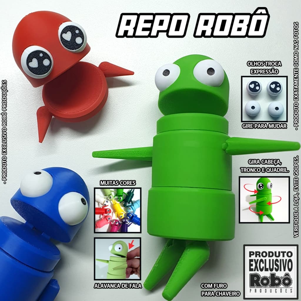 REPO Robo boneco chaveiro Jogo R.E.P.O. Robot Semibot Minibot Colecionável Setup Gamer Geek Viral I LOVE Steam Tiktok 3D