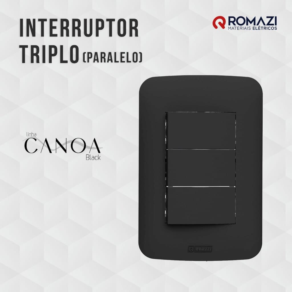 INTERRUPTOR TRIPLO PARALELO/THREE WAY CANOA BLACK - ROMAZI