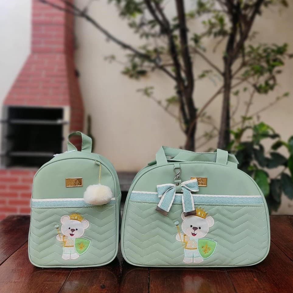 kit de Bolsas Maternidade com Fita e Urso Bordado (2 Peças)