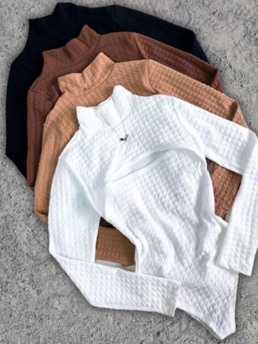 Body Feminino Manga Longa Bubble Gola Alta Com Decote Outono/Inverno