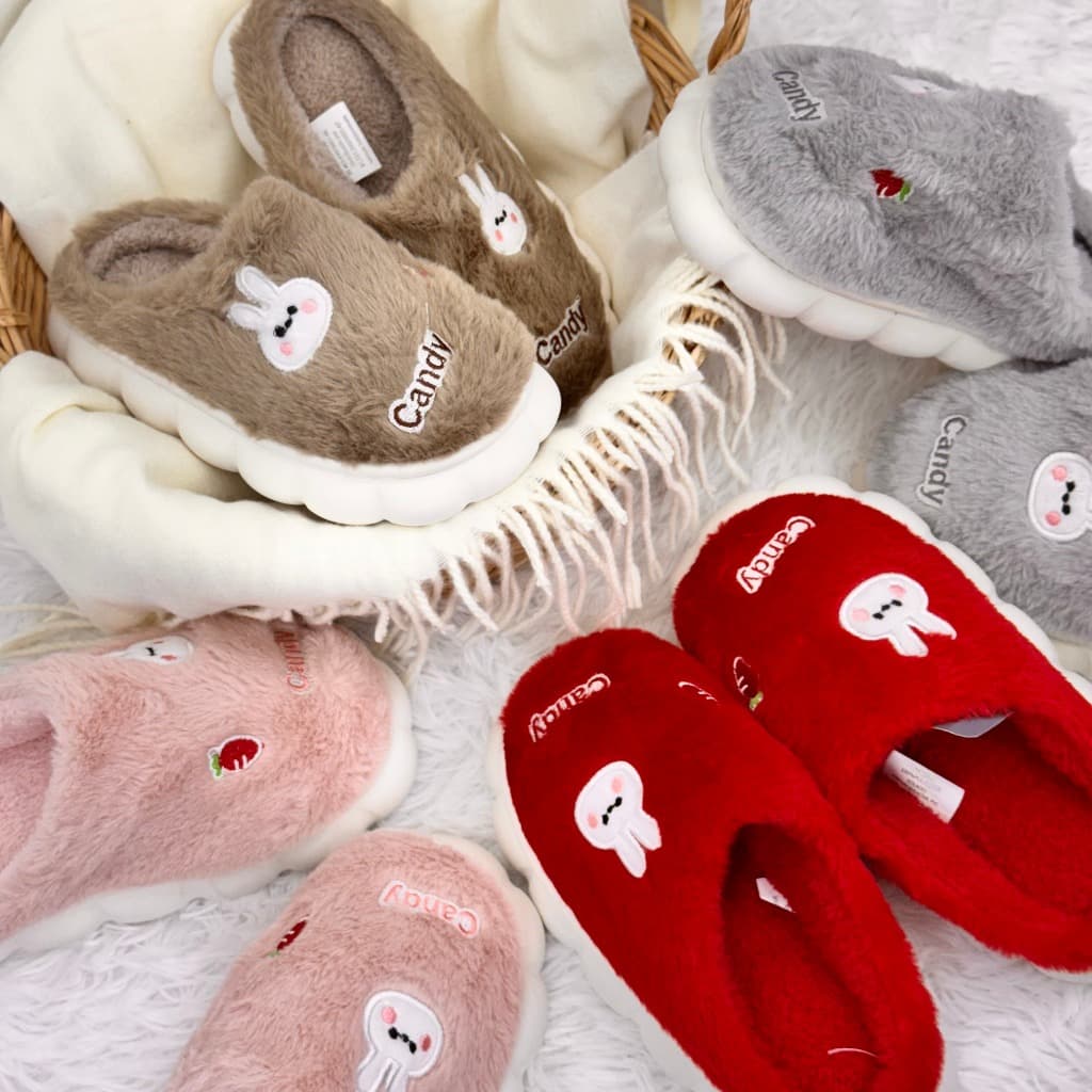 Pantufa Infantil Quentinha Sola de Borracha Nuvem Antiderrapante Pelúcia Inverno Candy Coelho