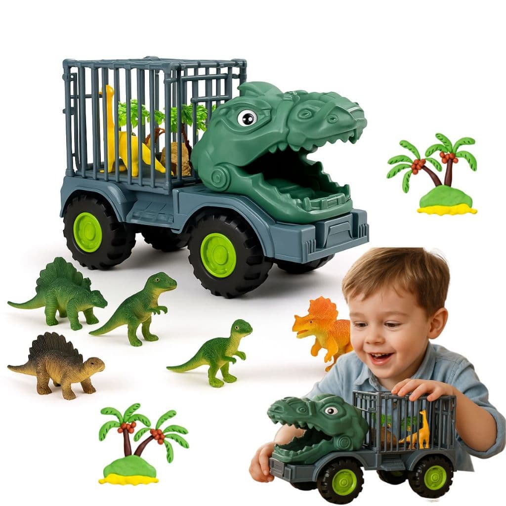 Caminhão Carrinho Dinossauro Jaula Safari Dinos Borracha Brinquedo Criança