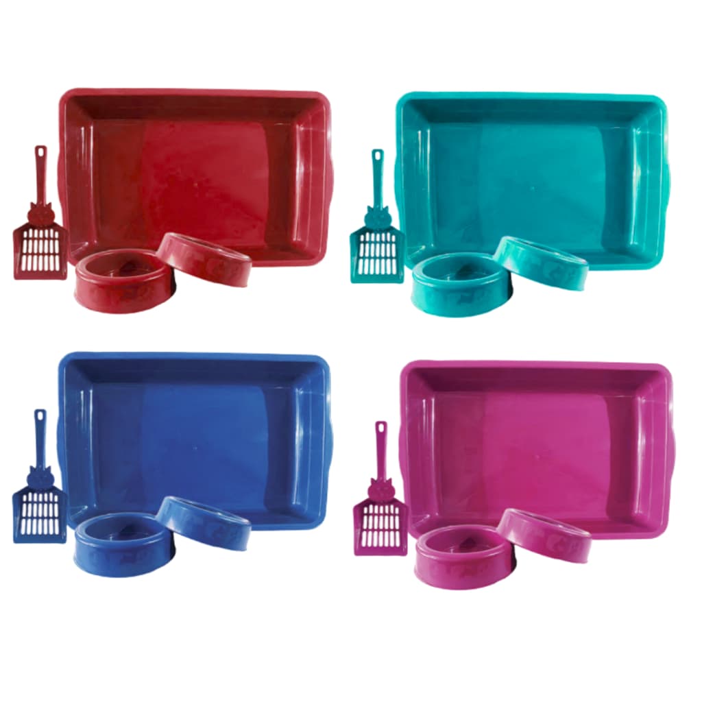 Kit Caixa de Areia para Gatos Bandeja Comedouro e Pá Higiênica pet Care