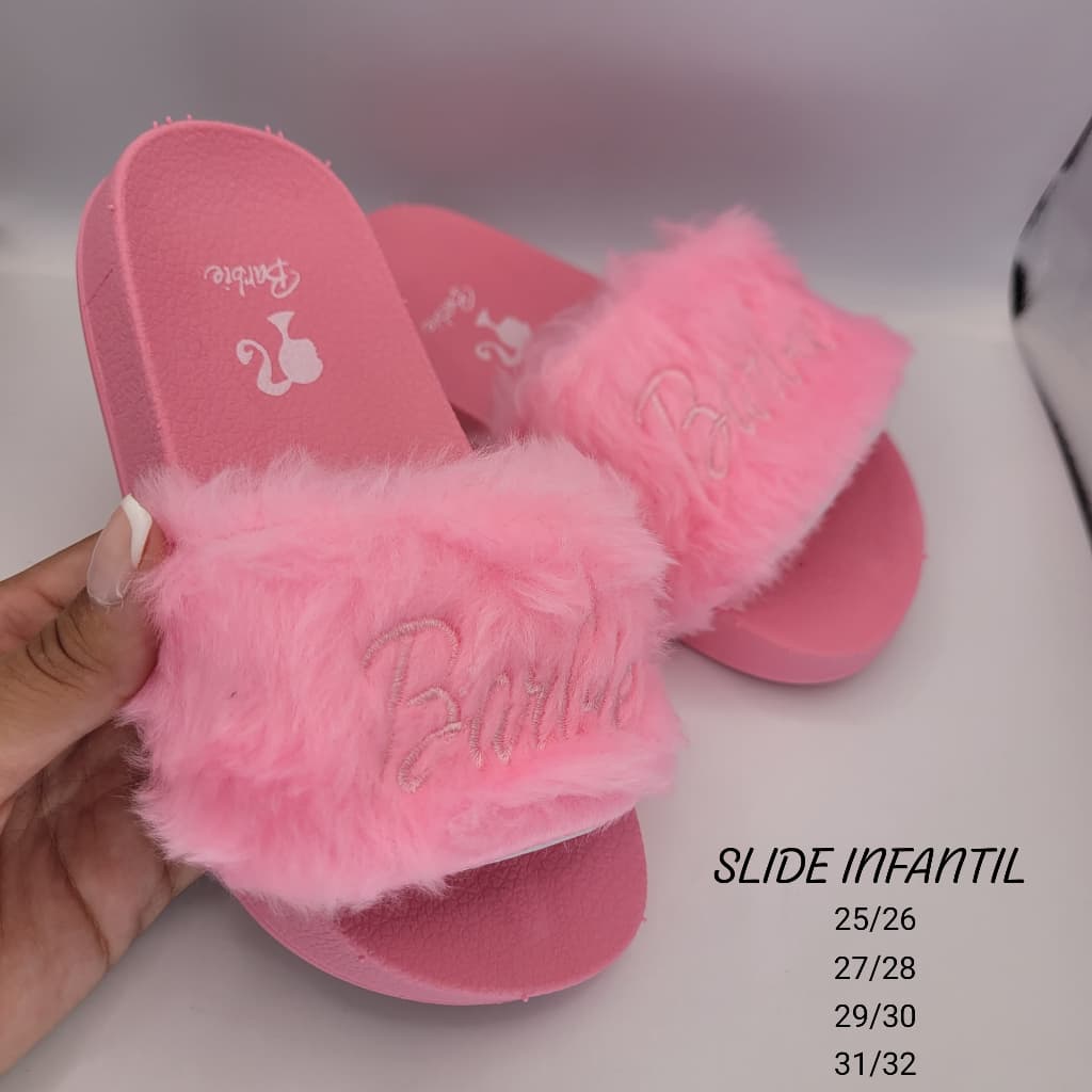 Chinelo Slide Infantil Menina Papete Feminina Pelucia com Pelinhos