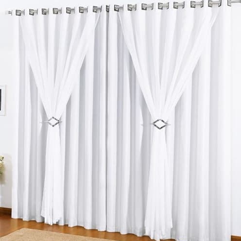 Cortina Luxo Voil com Forro em Microfibra Varios Tamanhos Cores Branca ou Palha