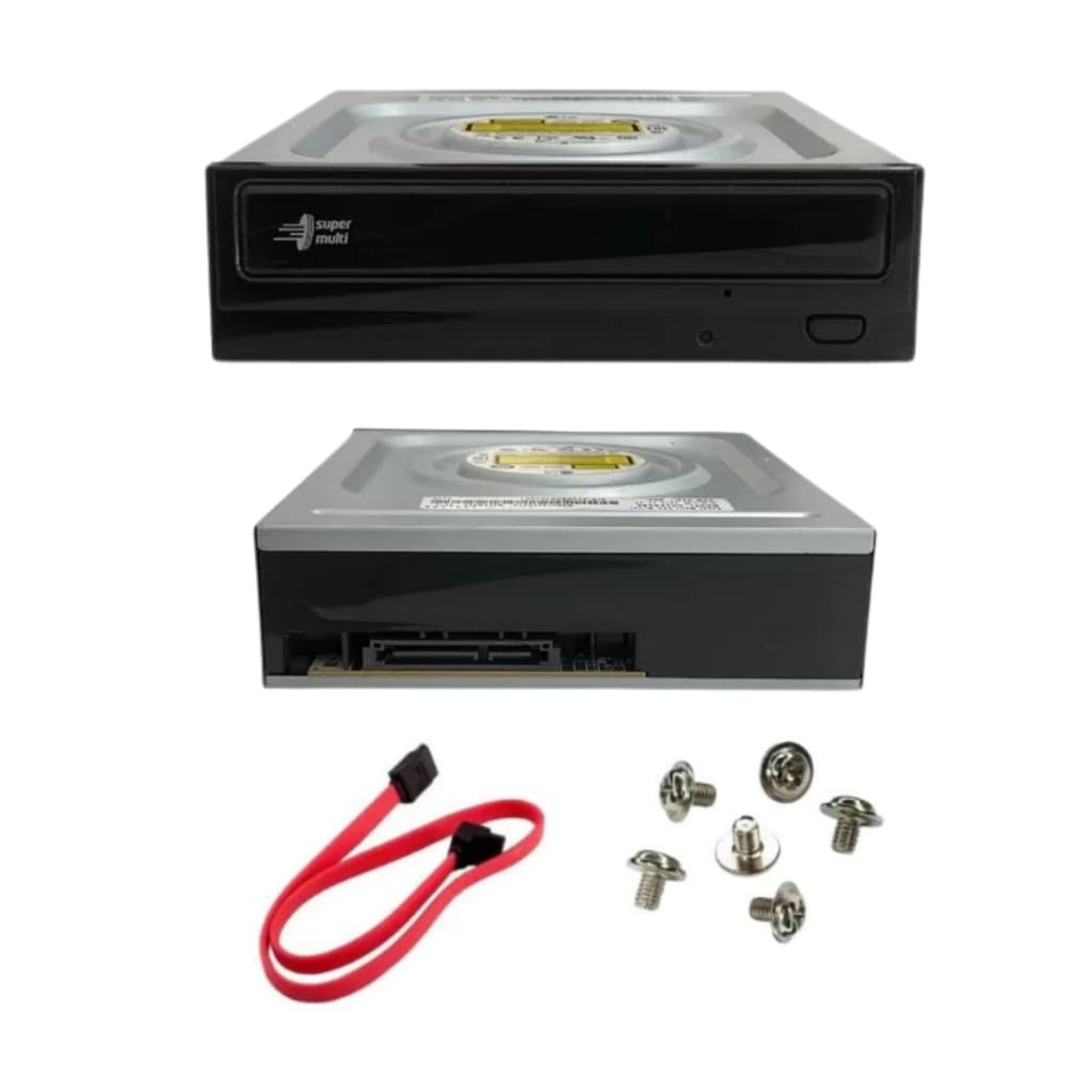 Gravador e Leitor de CD DVD LG GH24NSB0 Interno Sata Preto + Cabo + Parafusos