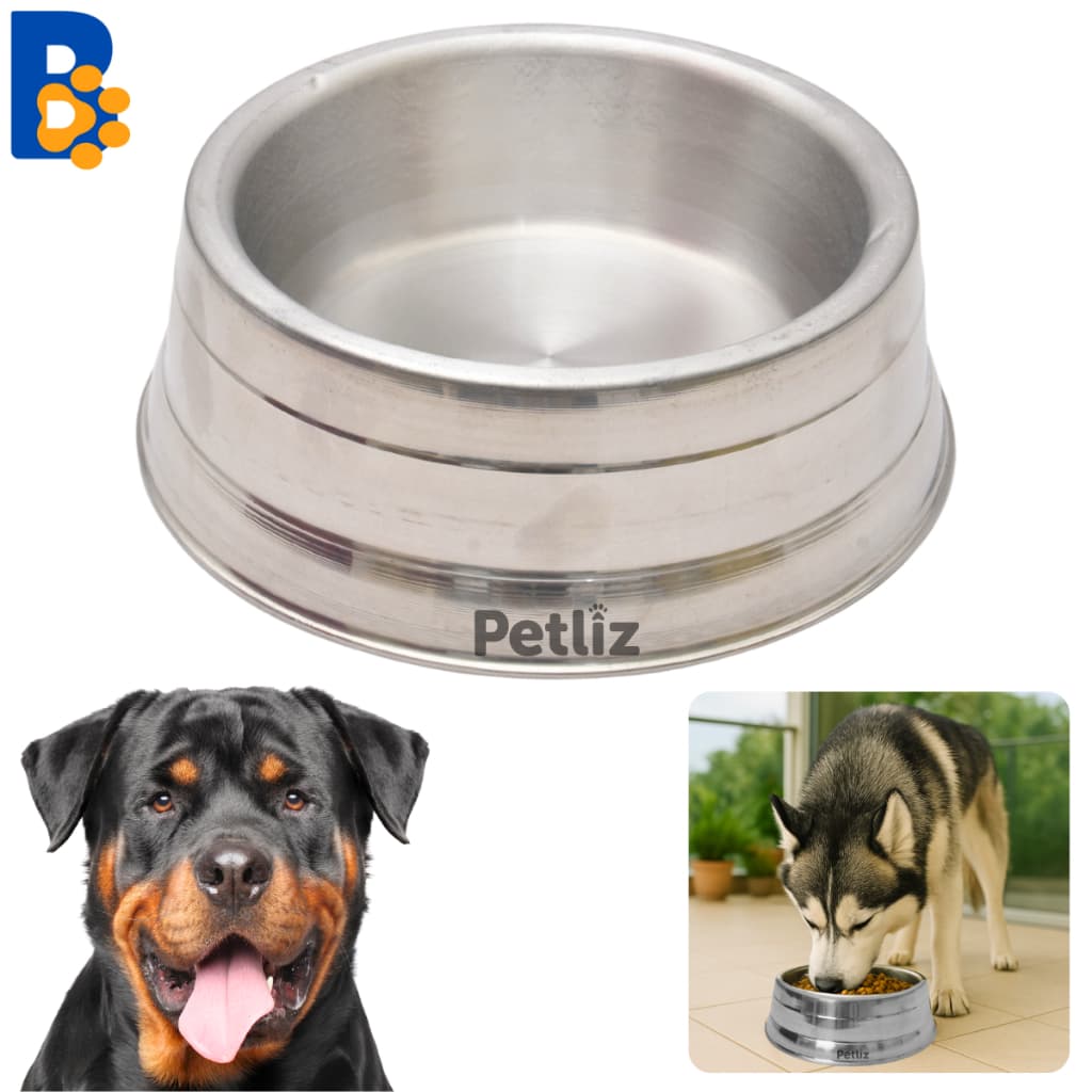 Comedouro Pesado Polido de Alumínio Para Cães Pote De Ração Resistente