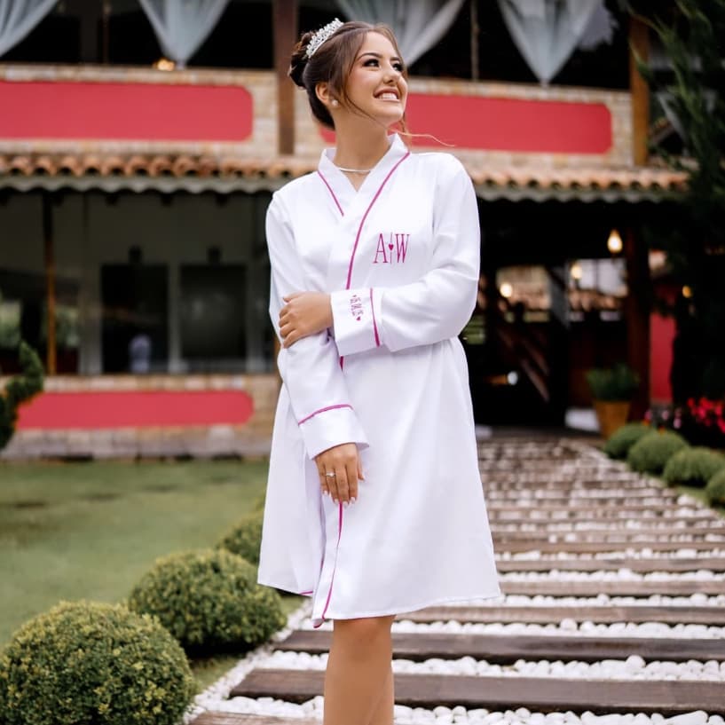 Robe Roupão Feminino Chemise Viés Noiva Madrinha Mãe da Noiva Debutante Casamento Luxo Debutante