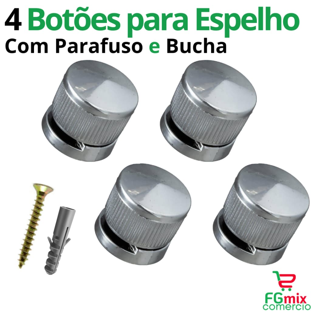 Suporte para Espelho com Parafuso Kit Botão Francês de Fixar Espelho em Parede Cromado