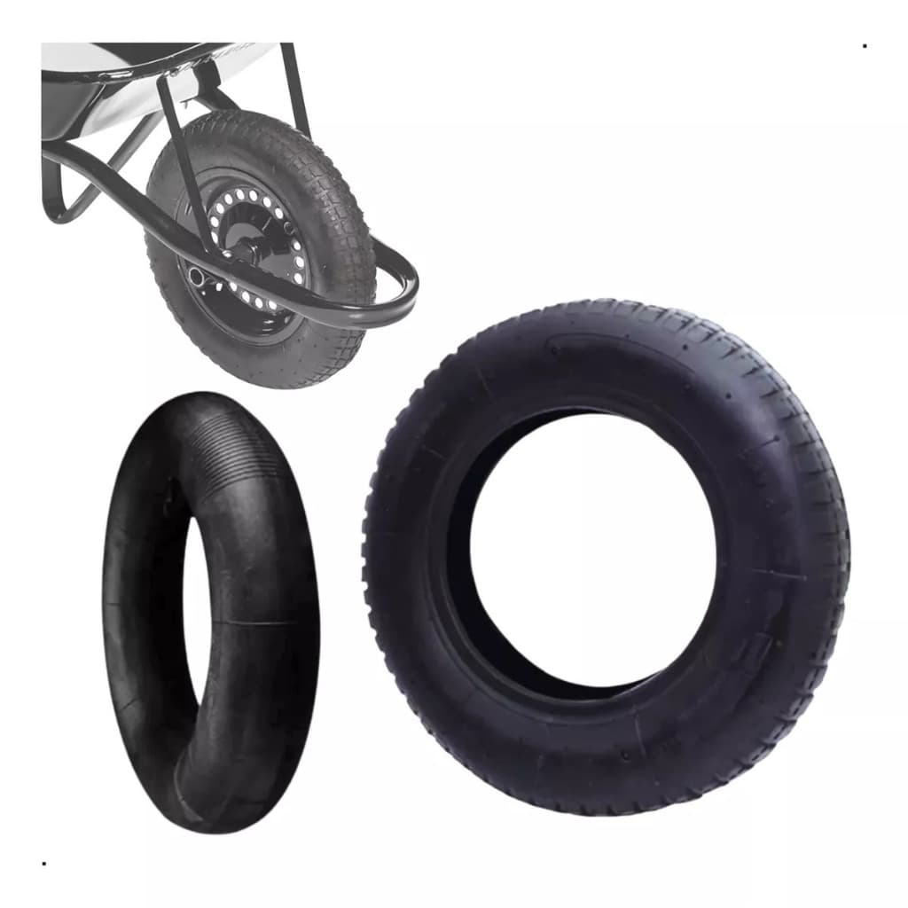 Kit Pneu + Câmara Para Carrinho de Mão/Carriola 3,25 x 8