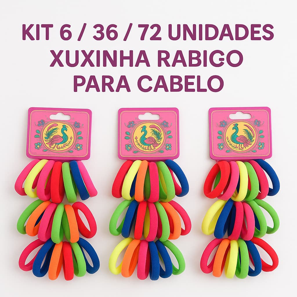 kit 6/36/72 unidades elastico de cabelo Xuxinha Rabico para cabelo