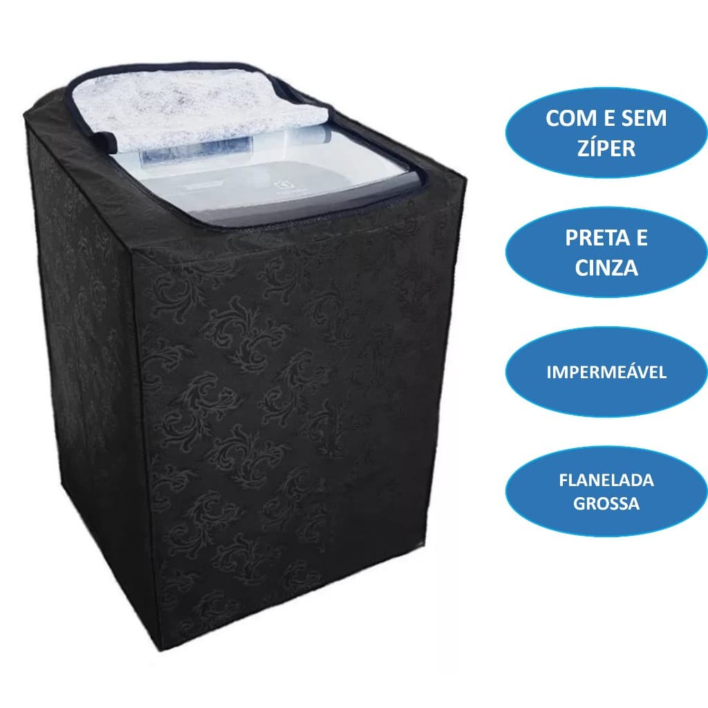 Capa para Maquina de Lavar Brastemp Electrolux Consul 6 a 17 kg Preta e Cinza Todas as Marcas