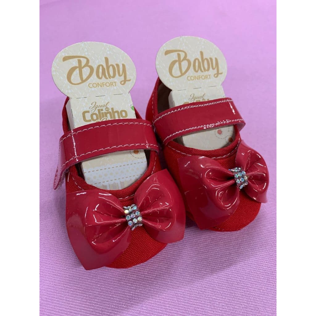 Sapatinho de bebê recém nascido - Sapatilha Boneca Vermelha Femenina