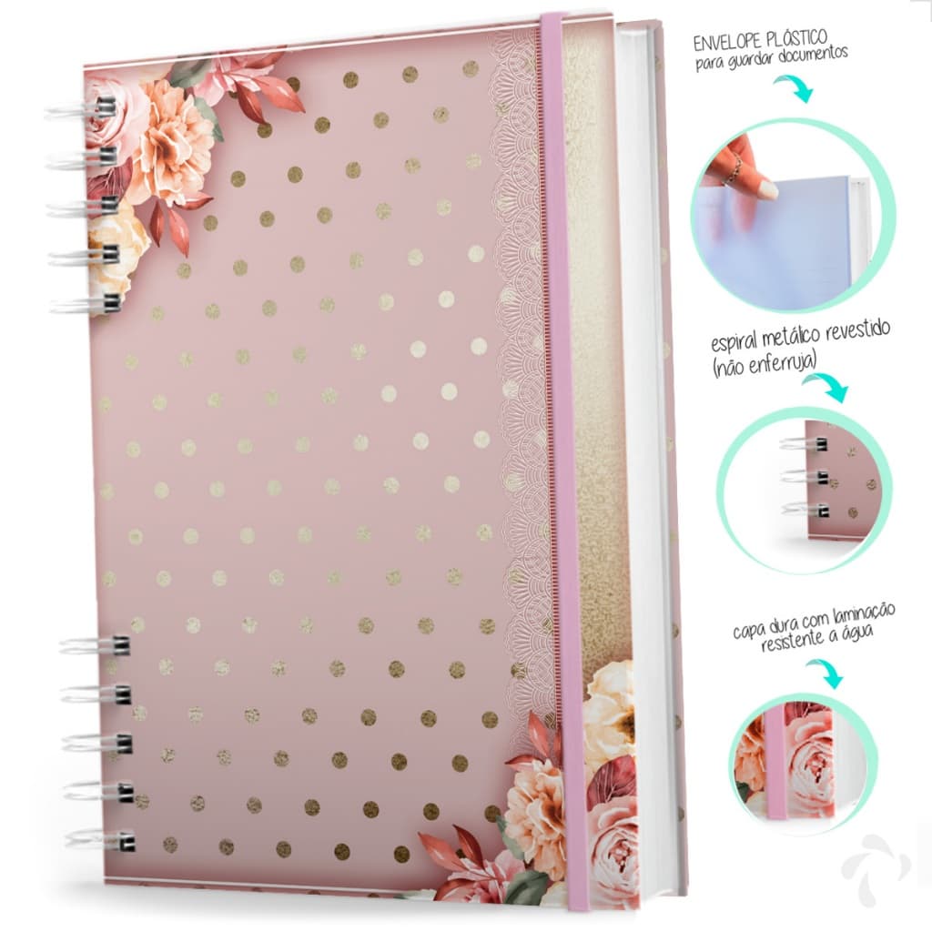 Caderno De Anotações - 200 Páginas - Coleção Floral Rosa