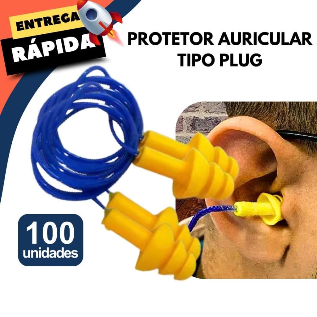 Kit 100 Protetor Auricular Plug Isolamento Silicone Proteção EPI