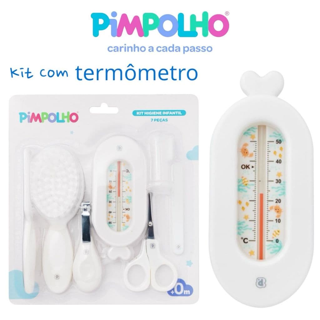 kit Higiene 7 Peças Bebê Unha e Cabelo com Termômetro Pimpolho