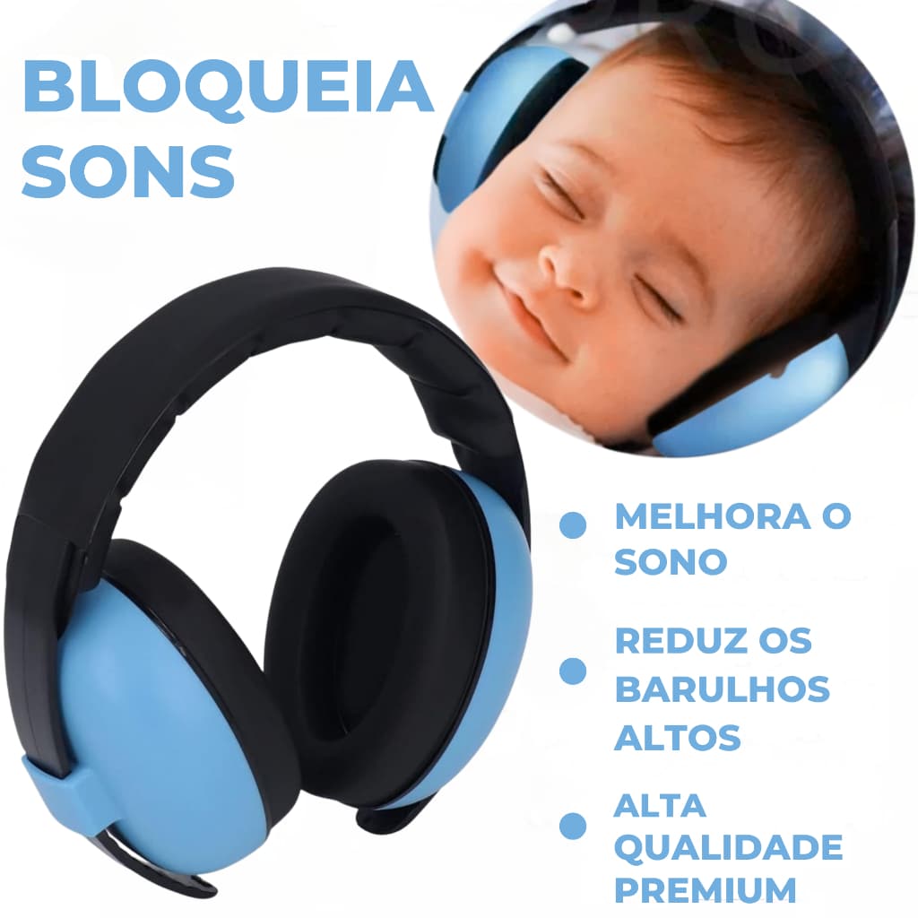 Protetor Abafador Ruído Ouvido Infantil Bebê Neném Criança Azul Fone Auricular Som Barulho Autismo Ajustável Confortável