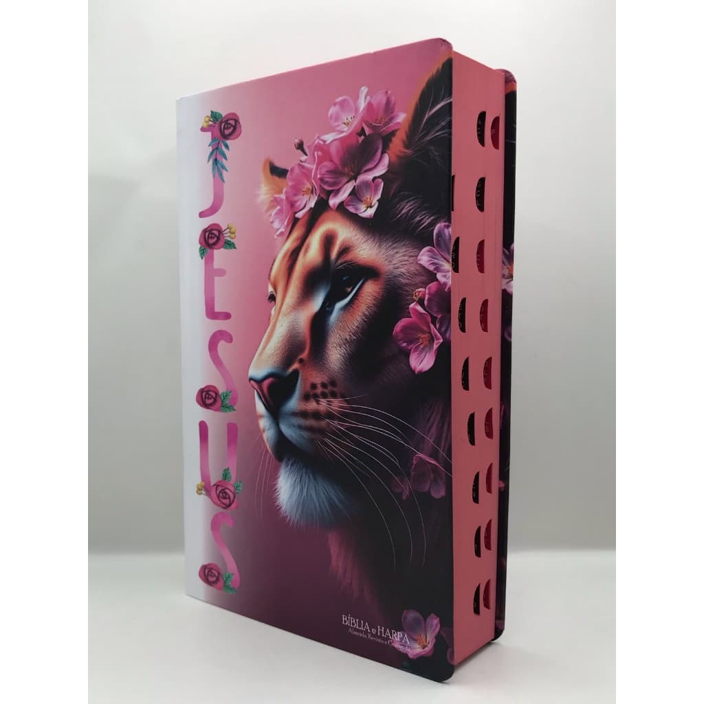 Bíblia Sagrada Tamanho Grande com Harpa Palavras de Jesus em Vermelho Capa Dura Jesus Leoa